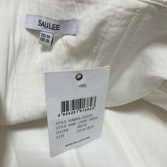Sau Lee Jayde Sateen Jacquard Feather Hem Ivory White Mini Dress Size 14 - Picture 12 of 13